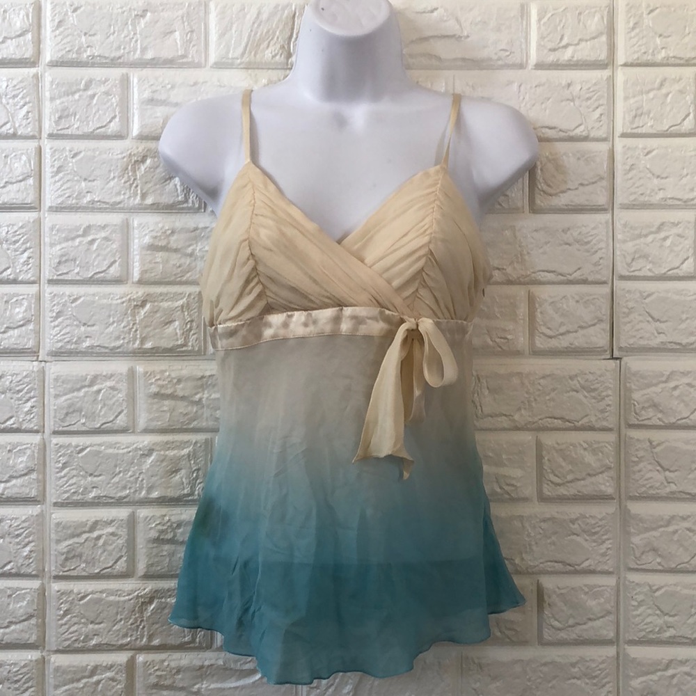 Bebe ombré ivory aqua Silk blouse